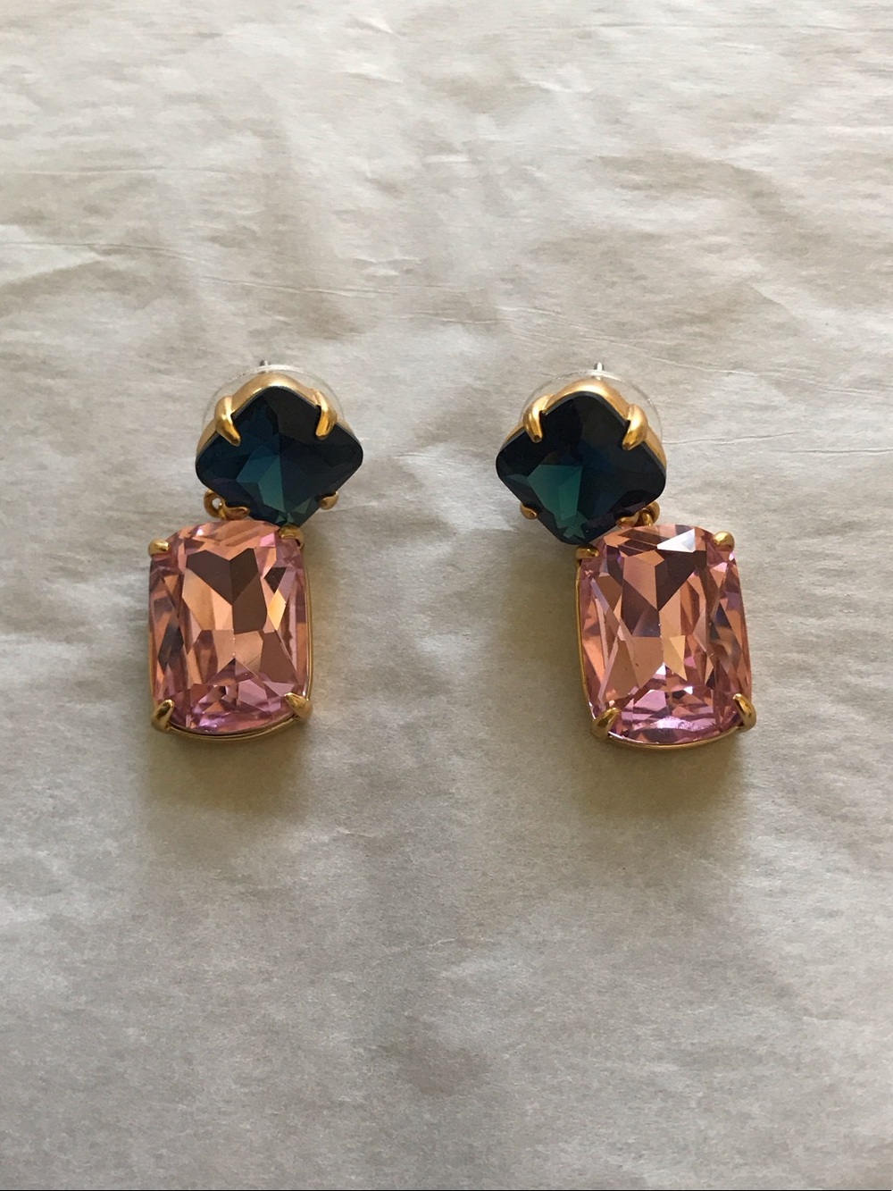 J. Crew Gold-Tone Pink and Teal Drop Crystal Earrings